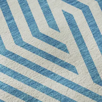 9' X 12' Teal And Ivory Geometric Washable Area Rug With UV Protection