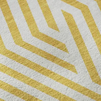 8' Yellow And Ivory Geometric Washable Round Rug With UV Protection