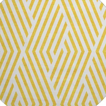 8' Yellow And Ivory Geometric Washable Round Rug With UV Protection