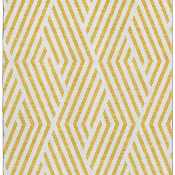 8' X 10' Yellow And Ivory Geometric Washable Area Rug With UV Protection