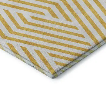 9' X 12' Yellow And Ivory Geometric Washable Area Rug With UV Protection