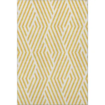 9' X 12' Yellow And Ivory Geometric Washable Area Rug With UV Protection