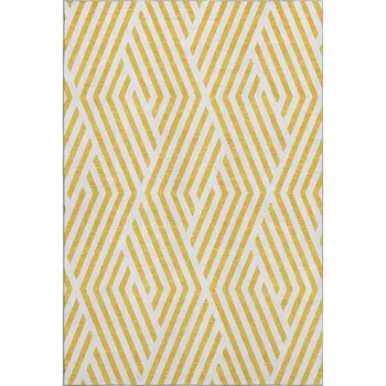 10' X 14' Yellow And Ivory Geometric Washable Area Rug With UV Protection