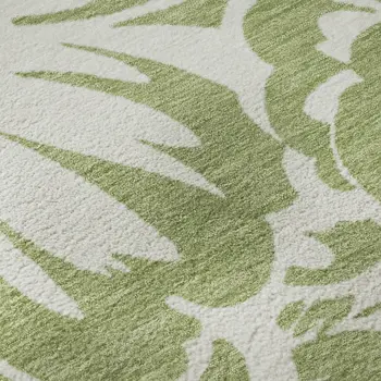 8' X 10' Fern Green And Ivory Floral Washable Area Rug With UV Protection