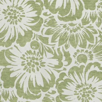 8' X 10' Fern Green And Ivory Floral Washable Area Rug With UV Protection