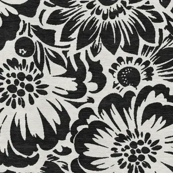 3' X 5' Black And Ivory Floral Washable Area Rug With UV Protection