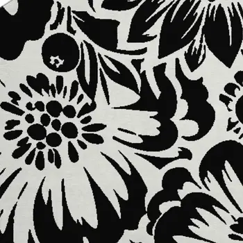 8' Black And Ivory Floral Washable Round Rug With UV Protection