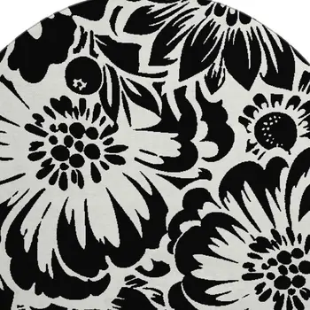 8' Black And Ivory Floral Washable Round Rug With UV Protection