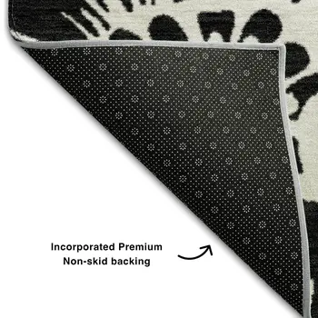 9' X 12' Black And Ivory Floral Washable Area Rug With UV Protection