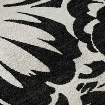 10' X 14' Black And Ivory Floral Washable Area Rug With UV Protection
