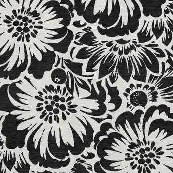 10' X 14' Black And Ivory Floral Washable Area Rug With UV Protection