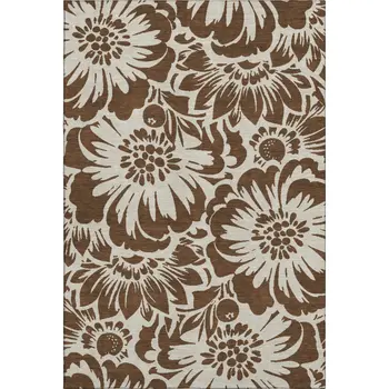 3' X 5' Brown And Ivory Floral Washable Area Rug With UV Protection