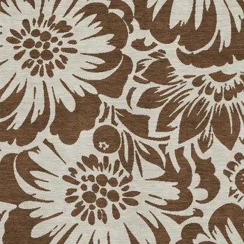 3' X 5' Brown And Ivory Floral Washable Area Rug With UV Protection