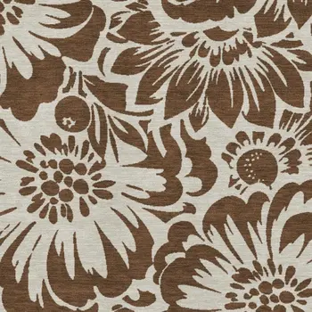 5' X 8' Brown And Ivory Floral Washable Area Rug With UV Protection