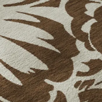 8' Brown And Ivory Floral Washable Round Rug With UV Protection