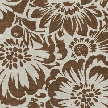 8' X 10' Brown And Ivory Floral Washable Area Rug With UV Protection