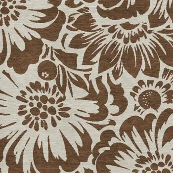 9' X 12' Brown And Ivory Floral Washable Area Rug With UV Protection