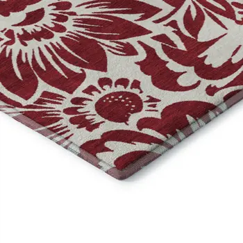 3' X 5' Burgundy And Ivory Floral Washable Area Rug With UV Protection