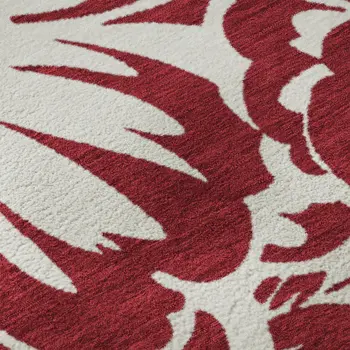 3' X 5' Burgundy And Ivory Floral Washable Area Rug With UV Protection