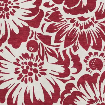 10' X 14' Burgundy And Ivory Floral Washable Area Rug With UV Protection