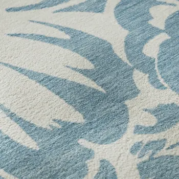 8' X 10' Denim Blue And Ivory Floral Washable Area Rug With UV Protection