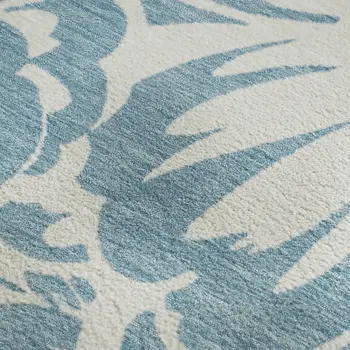 8' X 10' Denim Blue And Ivory Floral Washable Area Rug With UV Protection