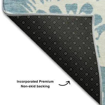 9' X 12' Denim Blue And Ivory Floral Washable Area Rug With UV Protection