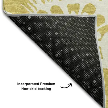 10' X 14' Gold And Ivory Floral Washable Area Rug With UV Protection