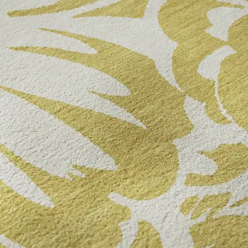 10' X 14' Gold And Ivory Floral Washable Area Rug With UV Protection