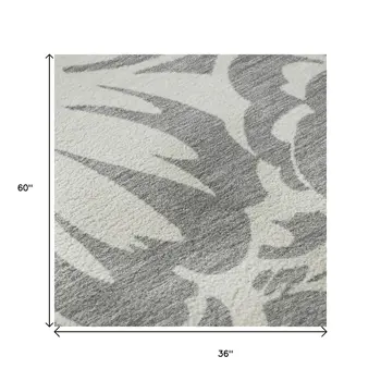 3' X 5' Gray And Ivory Floral Washable Area Rug With UV Protection