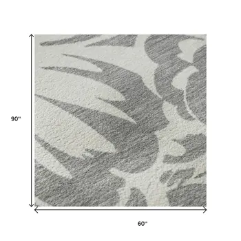 5' X 8' Gray And Ivory Floral Washable Area Rug With UV Protection