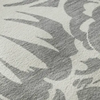 8' Gray And Ivory Floral Washable Round Rug With UV Protection