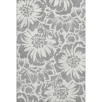 8' X 10' Gray And Ivory Floral Washable Area Rug With UV Protection