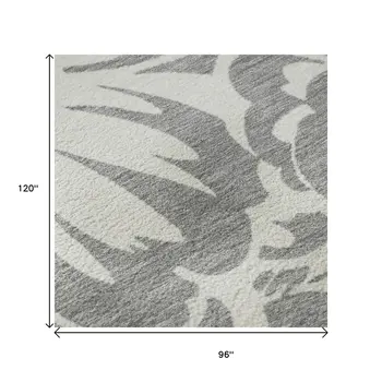 8' X 10' Gray And Ivory Floral Washable Area Rug With UV Protection