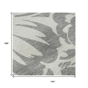 9' X 12' Gray And Ivory Floral Washable Area Rug With UV Protection