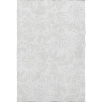 5' X 8' Ivory And Cream Floral Washable Area Rug With UV Protection