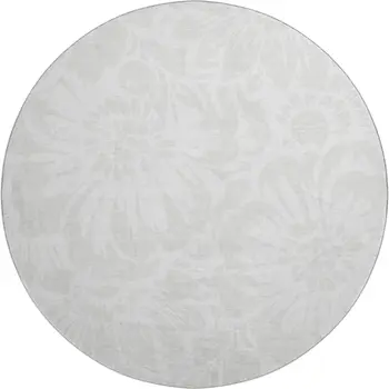 8' Ivory And Cream Floral Washable Round Rug With UV Protection