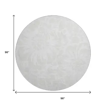 8' Ivory And Cream Floral Washable Round Rug With UV Protection