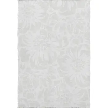 8' X 10' Ivory And Cream Floral Washable Area Rug With UV Protection