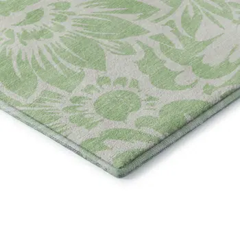 5' X 8' Mint Green And Ivory Floral Washable Area Rug With UV Protection