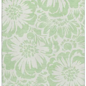 8' X 10' Mint Green And Ivory Floral Washable Area Rug With UV Protection