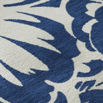 9' X 12' Navy Blue And Ivory Floral Washable Area Rug With UV Protection