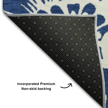 10' X 14' Navy Blue And Ivory Floral Washable Area Rug With UV Protection