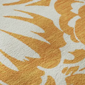 3' X 5' Orange And Ivory Floral Washable Area Rug With UV Protection