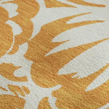 5' X 8' Orange And Ivory Floral Washable Area Rug With UV Protection