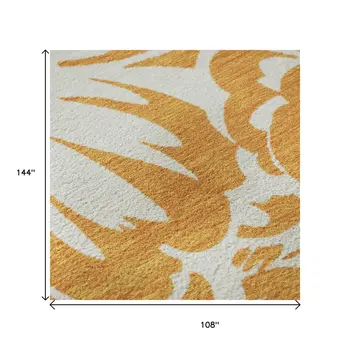 9' X 12' Orange And Ivory Floral Washable Area Rug With UV Protection