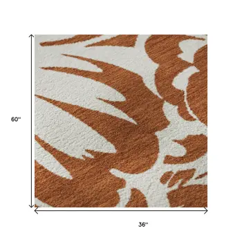 3' X 5' Rust And Ivory Floral Washable Area Rug With UV Protection