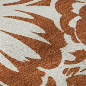5' X 8' Rust And Ivory Floral Washable Area Rug With UV Protection
