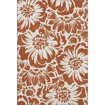 8' X 10' Rust And Ivory Floral Washable Area Rug With UV Protection