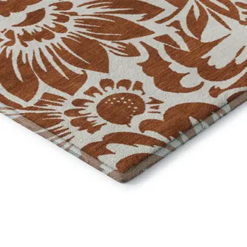 8' X 10' Rust And Ivory Floral Washable Area Rug With UV Protection